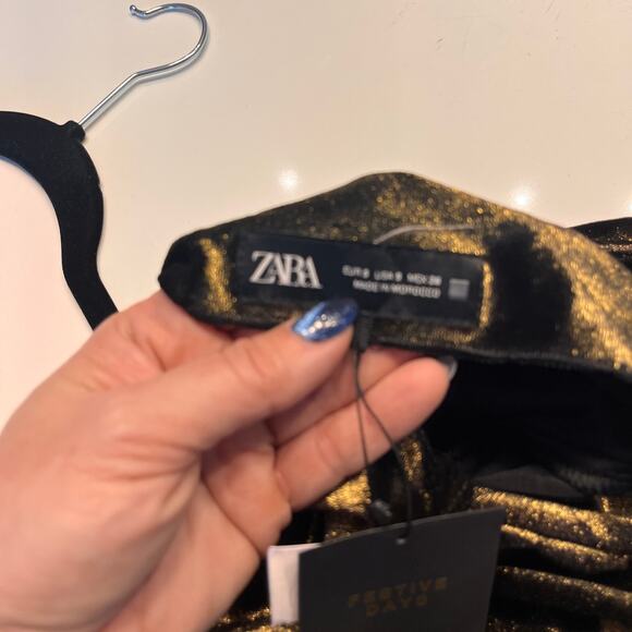 NWT Zara Brown Velvet Twist Front Long Sleeves V-neck Mini Dress Size Small - Picture 7 of 11